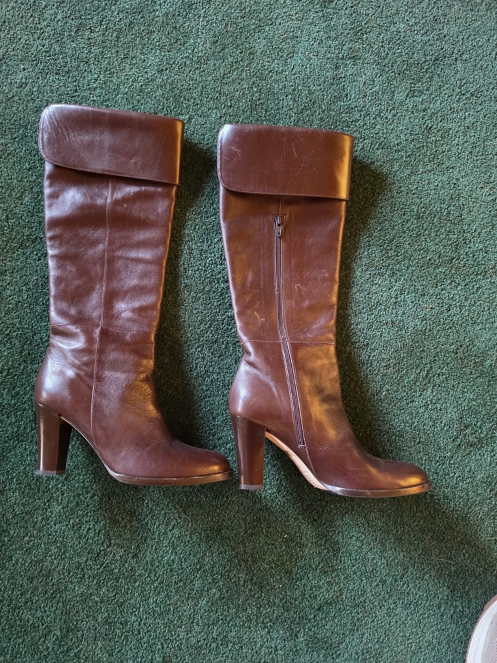 Women's Brown Leather Knee-High Fold-Top Boots